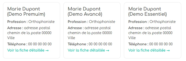 Résultats de recherche avec la fiche premium en tête